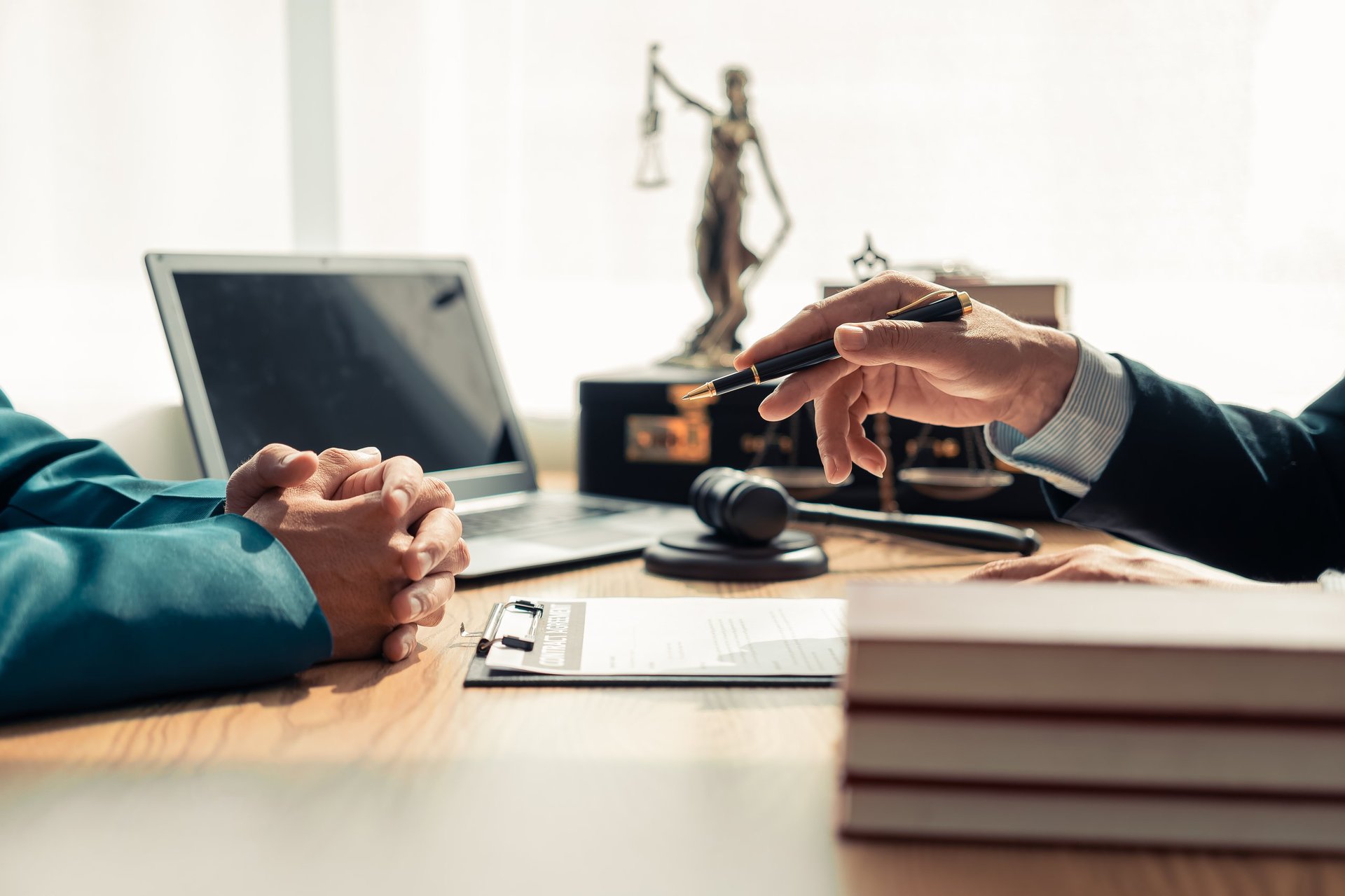 Professional lawyer advising client on commercial contract