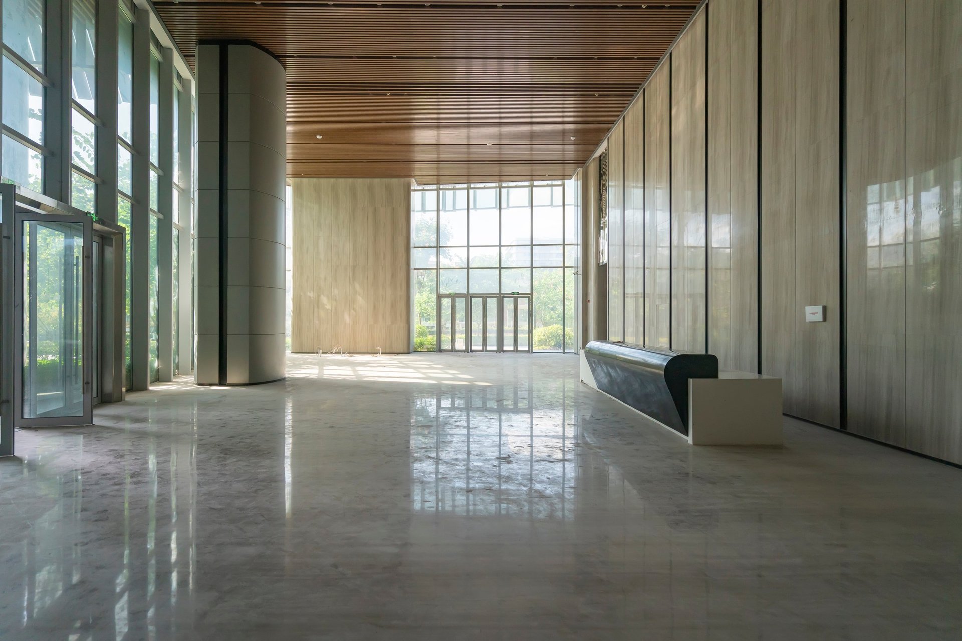 Reception hall of commercial district office building, commercial real estate financing