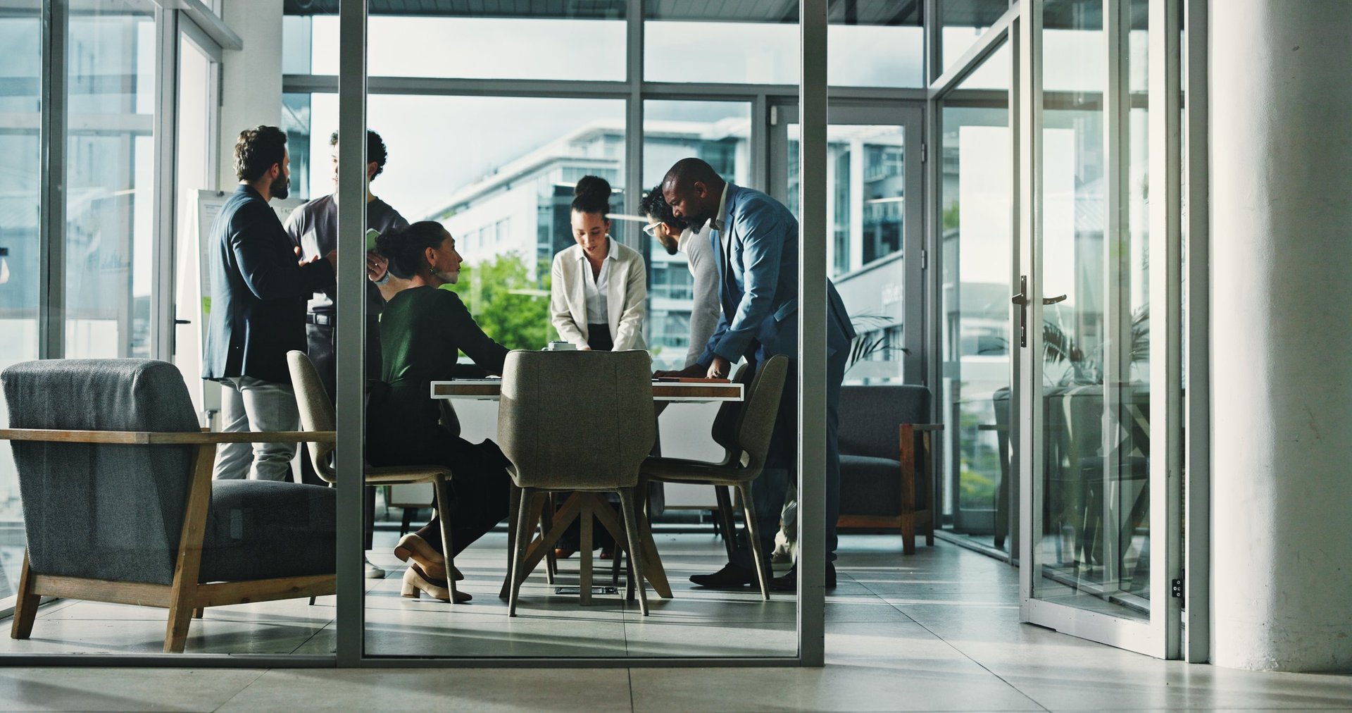 Meeting, collaboration and business people in office with finance review for budget planning