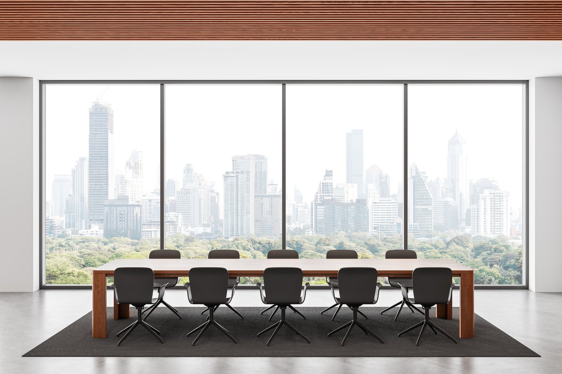 Stylish modern conference room with panoramic city view, business financing advisory